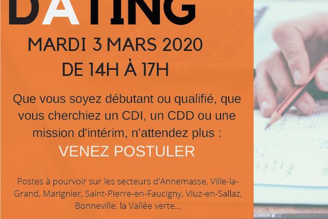 JOB DATING - Mardi 3 mars 2020 de 14 H à 17 H