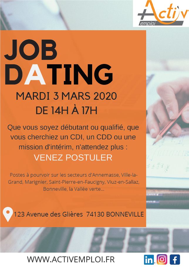 JOB DATING - Mardi 3 mars 2020 de 14 H à 17 H